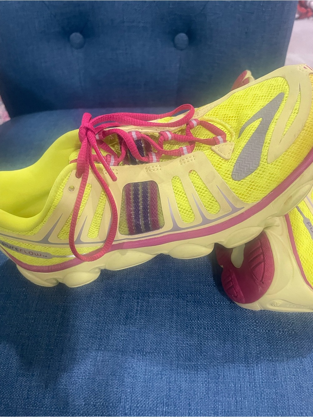 Brooks Neon Yellow and Pink Kids' Running Sneakers - Picture 2 of 5